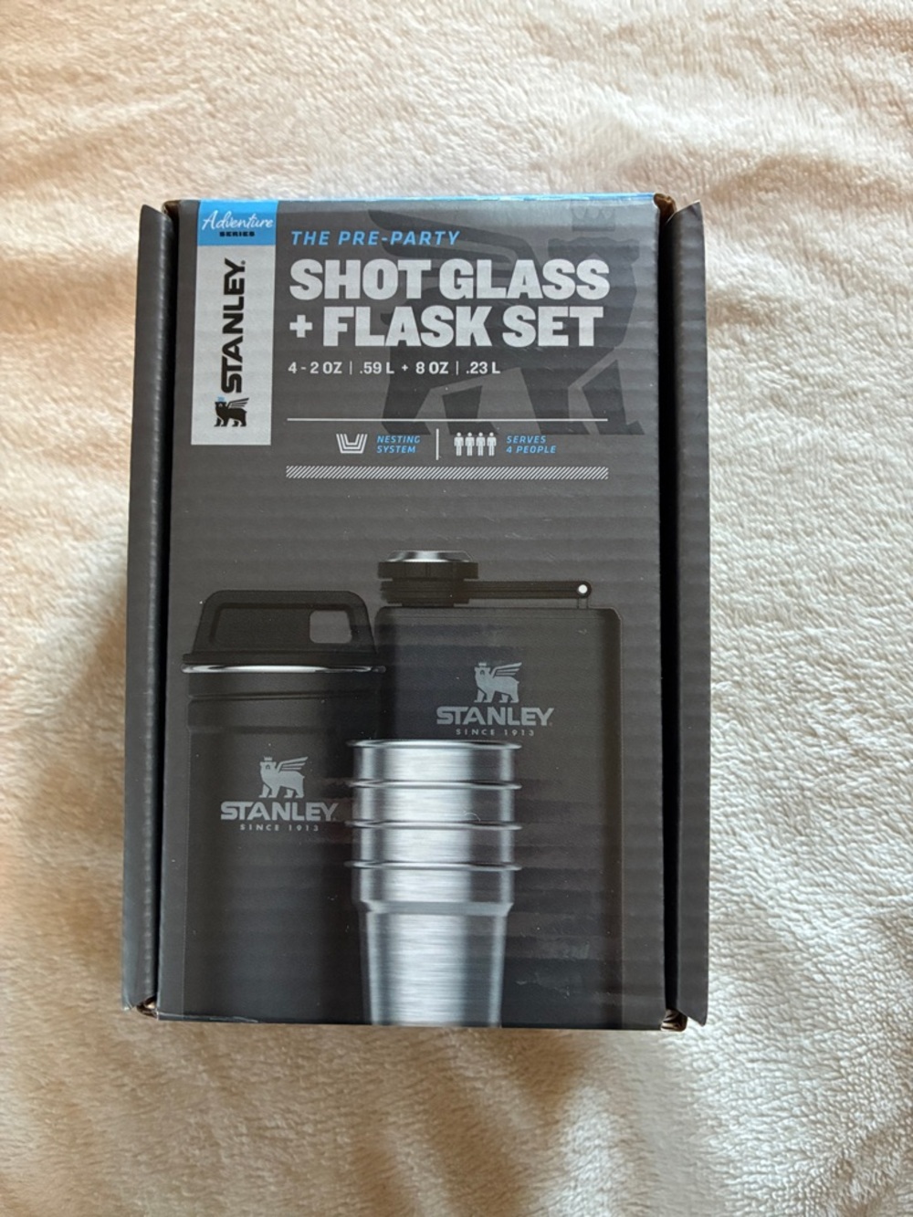Stanley Black Shot Glass and Flask Travel Set with Stainless Cups